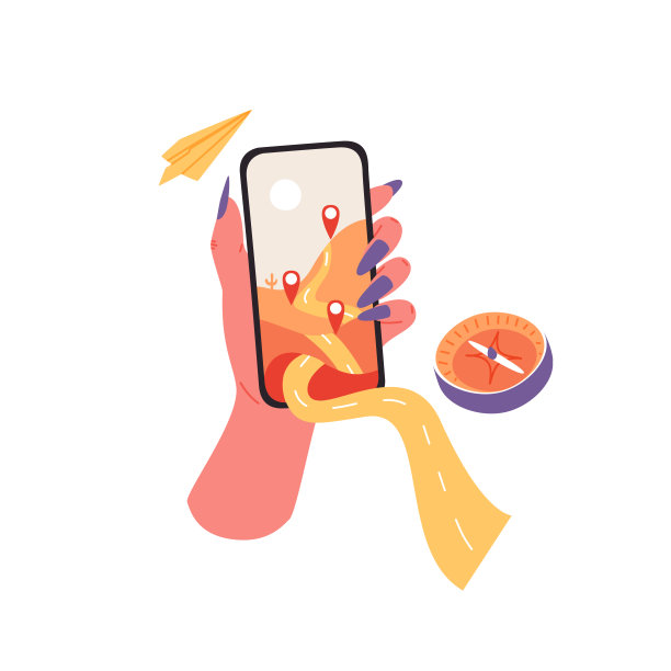 智能手机导航应用程序平面卡通插图。在线位置横幅设计。图片下载