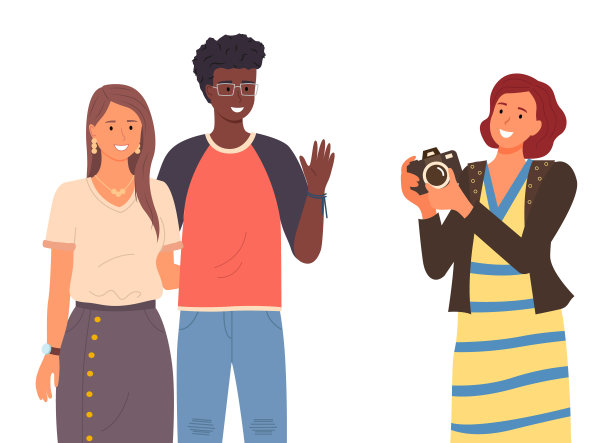 摄影师拍照的年轻人在休闲服装，矢量插画平风格图片下载