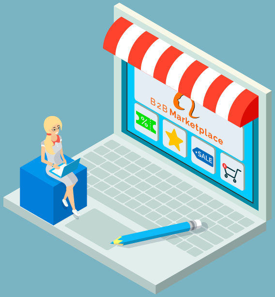 在线商店。B2B联合工作的公司，大企业。女性买家在网站上选择产品图片下载