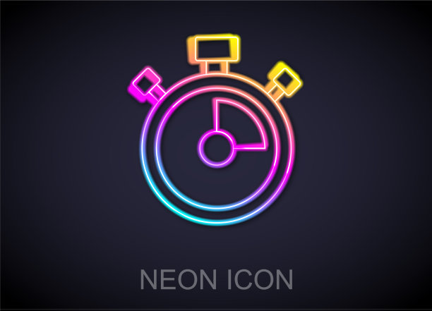 发光的霓虹灯线秒表图标孤立在黑色图片下载