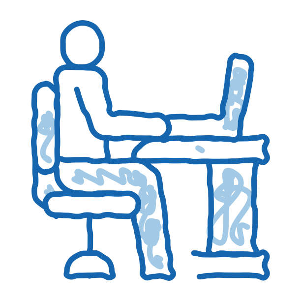 男人工作在办公室涂鸦图标手绘插图图片下载