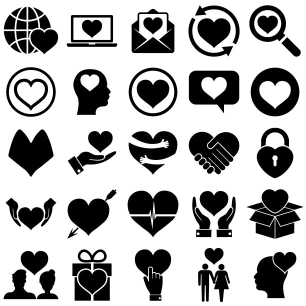心的图标设置，爱的标志孤立在白色背景上图片下载