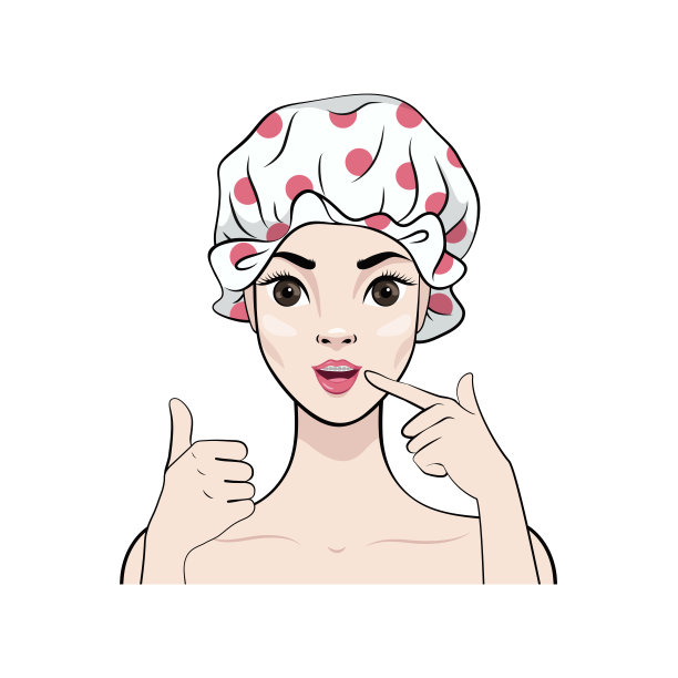 牙科保健。一张年轻女子戴着浴帽戴着牙套的脸。矢量图图片下载