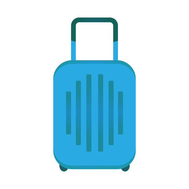 随身携带行李袋，蓝色带把手和轮子的简单的平面风格的手提箱。矢量插图孤立在白色背景。滚动行李，旅行概念。图片下载