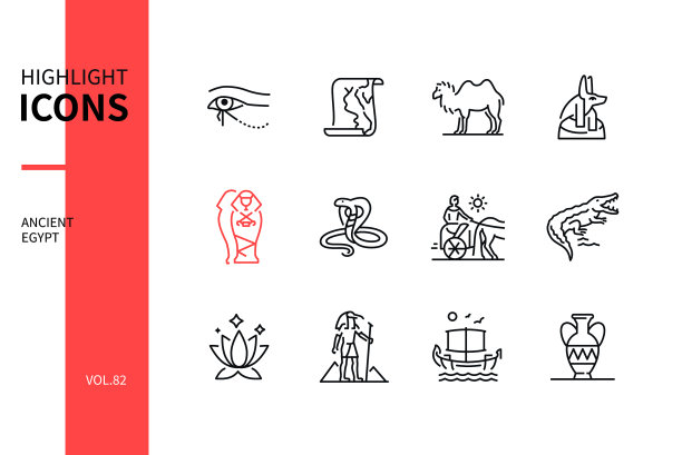 古埃及-现代线条设计风格图标集图片下载
