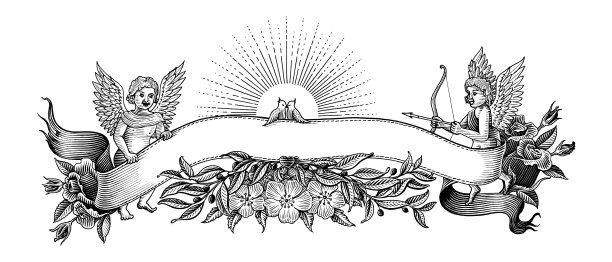 情人节横幅和框架复古风格的黑色图片下载