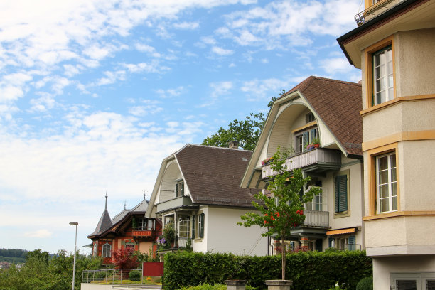 夏天阳台上有鲜花的漂亮房子图片下载