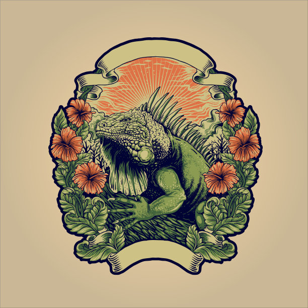 绿色鬣蜥是一种巨大的爬行动物，长着花图片下载