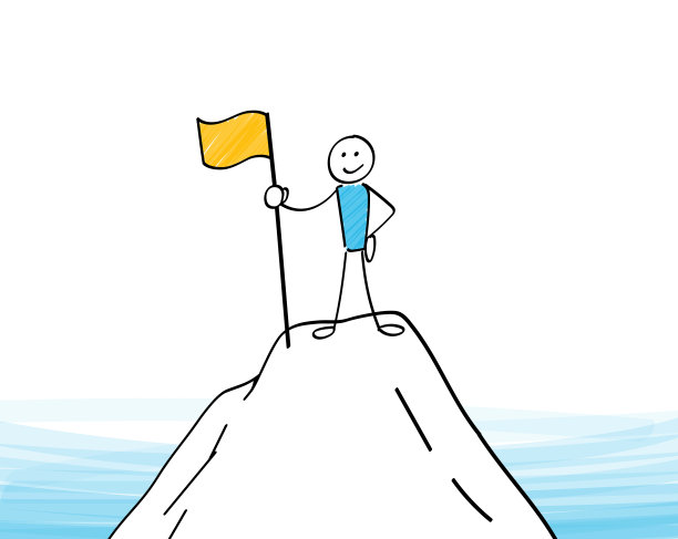 Stickman在山顶升起了一面旗帜图片下载
