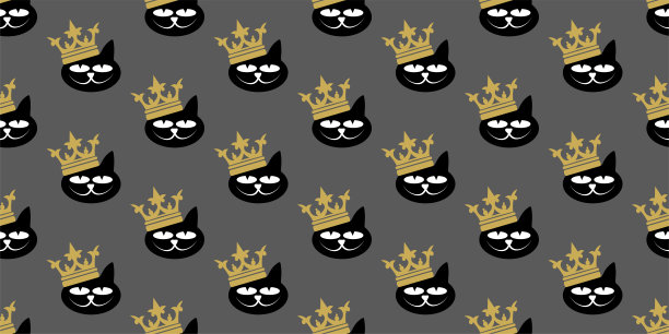 无缝图案的黑猫与一个金色的皇冠在他的头上，墙纸。矢量插图设计。图片下载