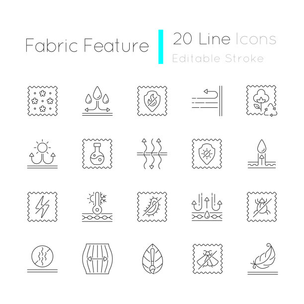 不同类型的织物特征线性图标设置图片下载