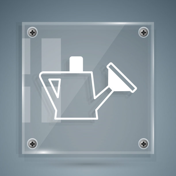 白色喷壶图标孤立在灰色背景。灌溉的象征。方形玻璃面板。向量图片下载