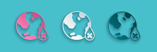 剪纸水滴百分比图标孤立在蓝色背景。湿度分析。纸艺术风格。向量图片下载