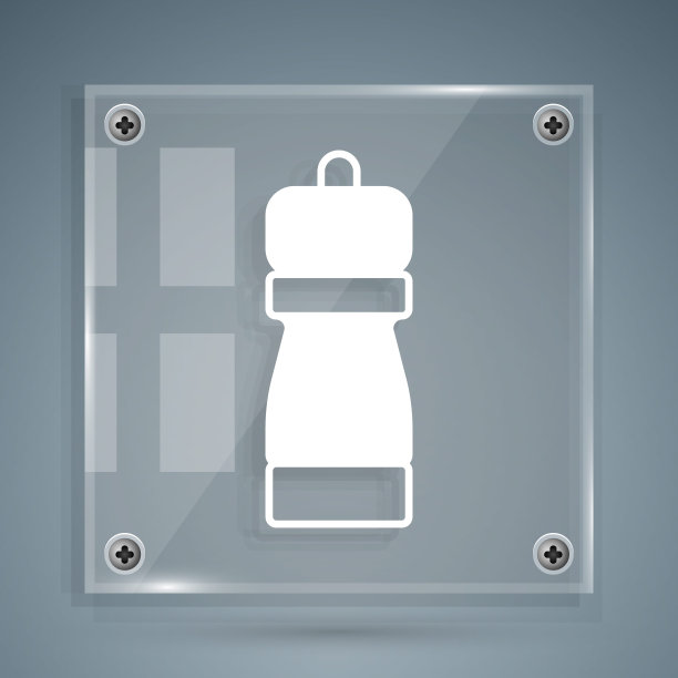 白胡椒图标孤立在灰色背景。烹饪的香料。方形玻璃面板。向量图片下载