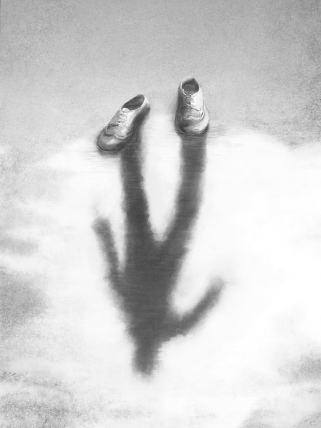 人的插画反映在水坑里，超现实的缺席概念图片下载