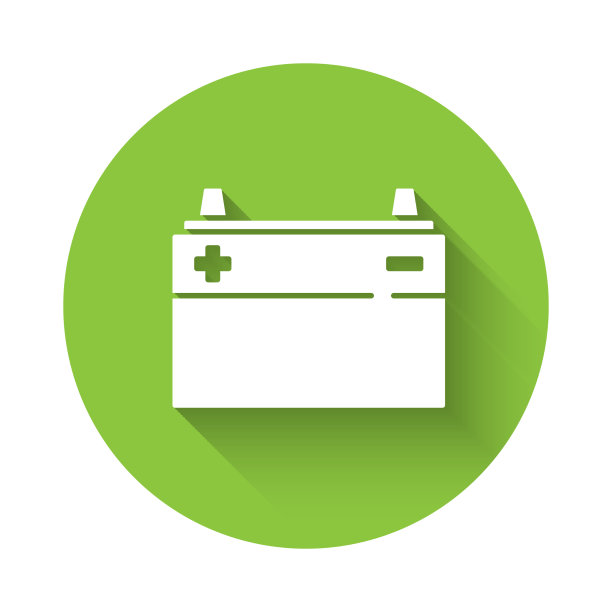 白色汽车电池图标与长影子隔离图片下载