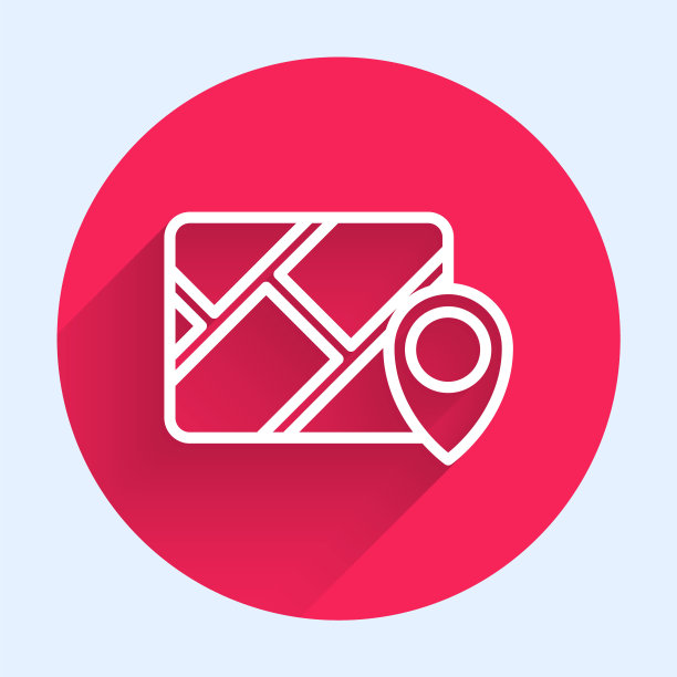 白线信息图的城市地图导航图标孤立与长阴影。手机应用界面概念设计。Geolacation概念。红色圆圈按钮。向量图片下载