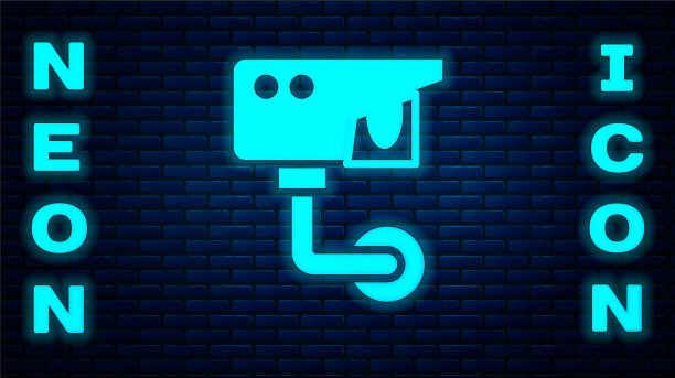 发光的霓虹灯安全摄像头图标隔离图片下载