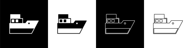 设置船舶航线路径，起始点GPS和黑白背景上孤立的黑线图标。向量图片下载