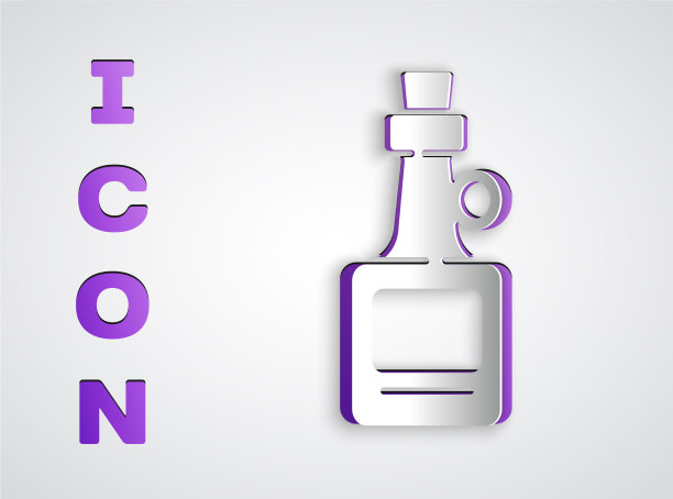 纸切割酒精饮料酒瓶图标孤立图片下载