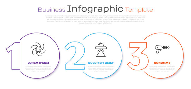 设置线黑洞，UFO飞行飞船和射线枪。业务信息模板。向量图片下载