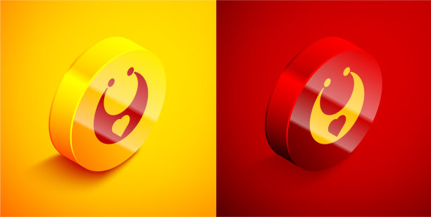 等距babib图标隔离在橙色和红色图片下载