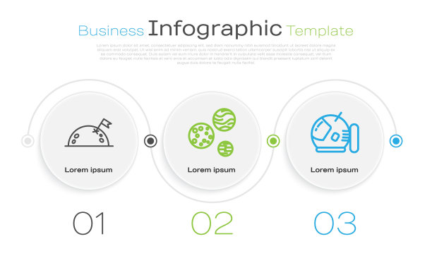 行星线与旗帜，行星和宇航员头盔。业务信息模板。向量图片下载