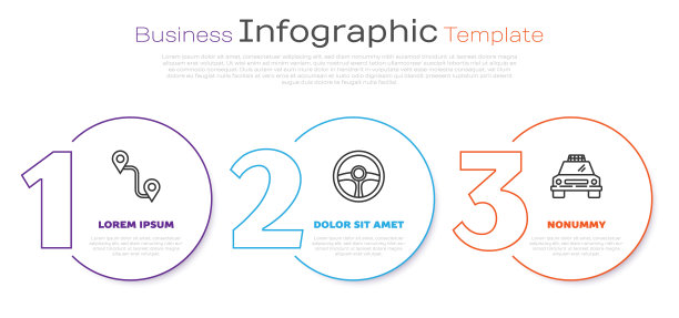 设置路线位置、方向盘和出租车。业务信息模板。向量图片下载