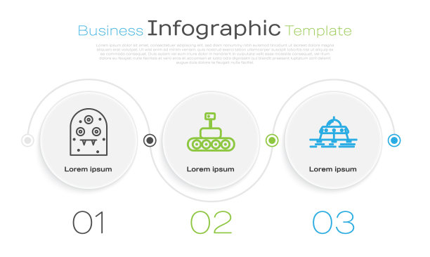 设定线外星人，火星漫游者和火星漫游者。业务信息模板。向量图片下载