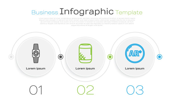 设行智能手表、语音助手、Ar、增强现实。业务信息模板。向量图片下载