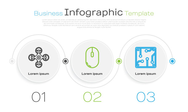 设置无人机，电脑鼠标和处理器。业务信息模板。向量图片下载