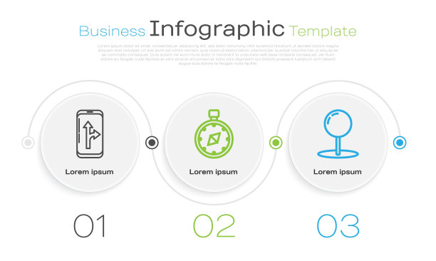 设置城市地图导航、指南针、图钉等线路信息图。业务信息模板。向量图片下载