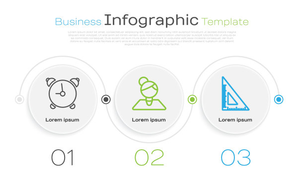 设置线闹钟，教师和三角尺。业务信息模板。向量图片下载