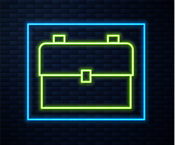 发光的霓虹灯线学校背包图标孤立上图片下载