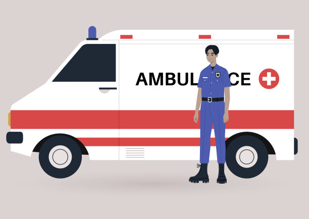 一个年轻的亚裔男性救护车医生穿着制服值班，一种保健理念图片下载