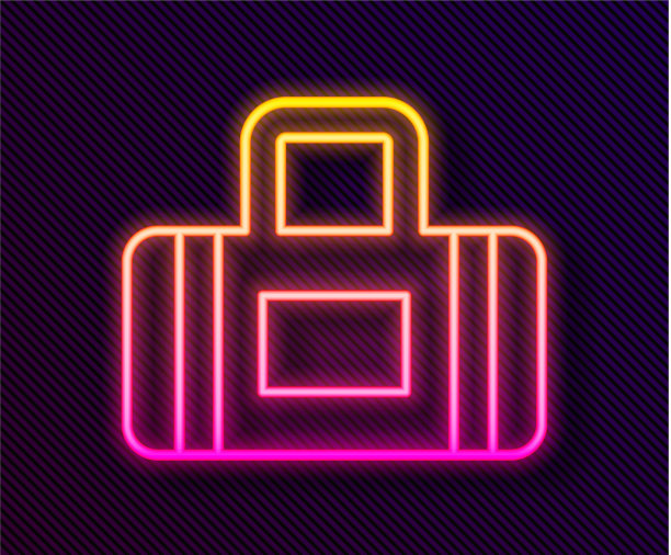 发光的霓虹线运动包图标孤立在黑色图片下载