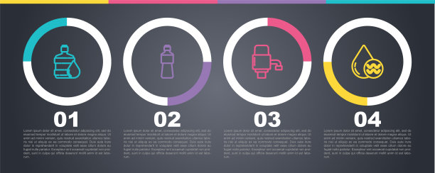 设有大瓶洁净水，瓶装水，机械泵和循环水。业务信息模板。向量图片下载