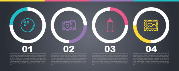 集保龄球、摄影、沙袋、邮票于一体。业务信息模板。向量图片下载