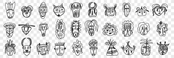 各种非洲古代面具涂鸦集图片下载