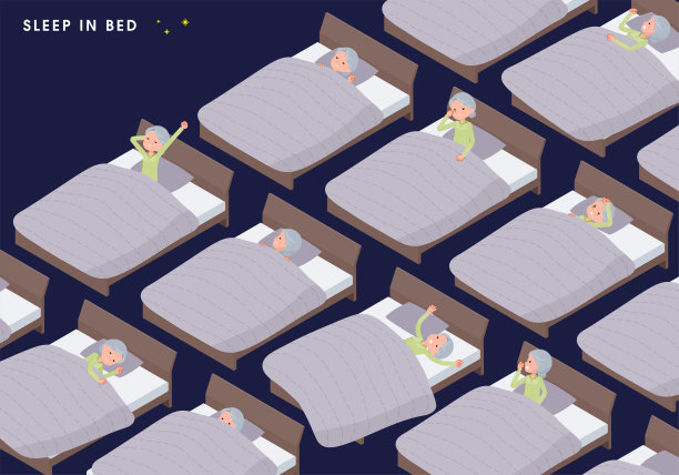 平底的紫色的衣服奶奶睡在床上图片下载