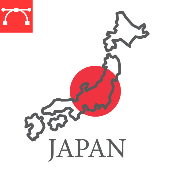 地图日本颜色线图标国家和图片下载