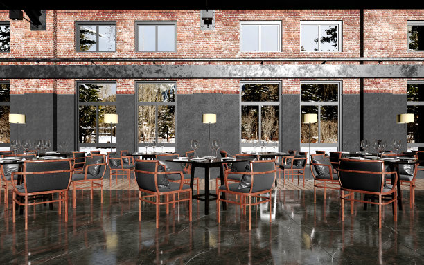 咖啡馆餐厅内部的3d渲染图片下载