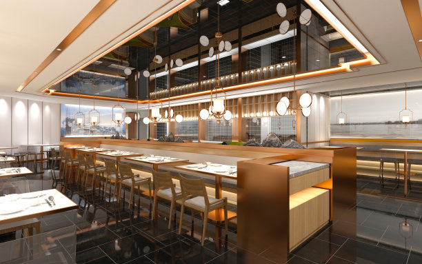 餐厅内部的3d渲染图片下载