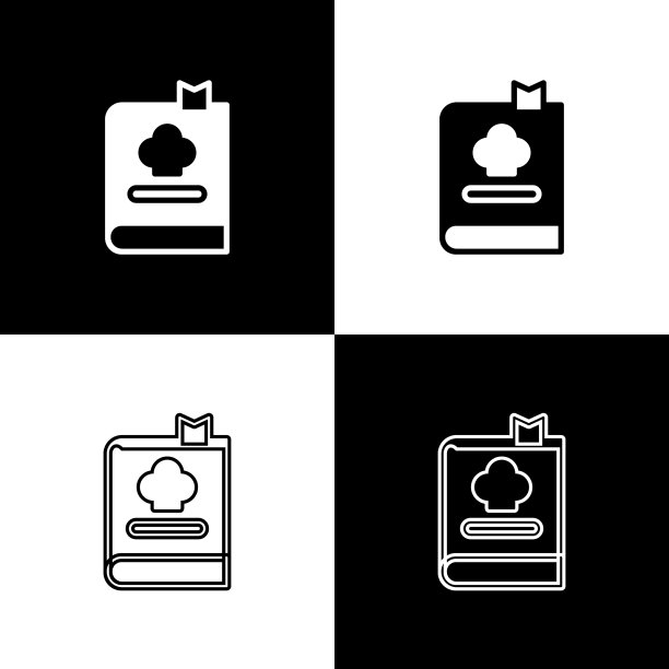 设置食谱图标隔离在黑色和白色图片下载