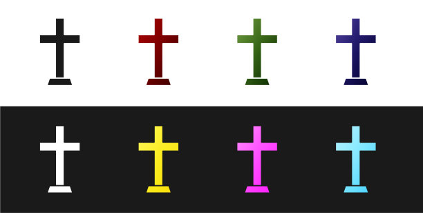 设置基督教十字架图标孤立在黑色和图片下载