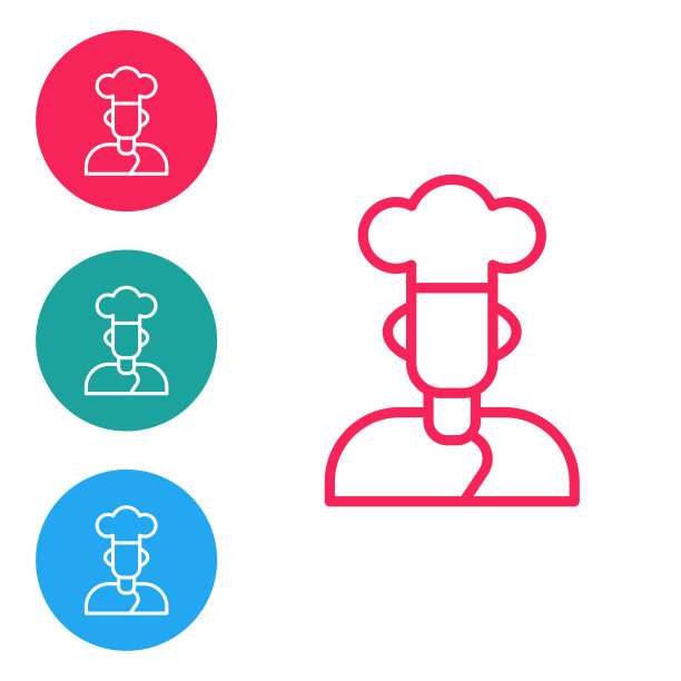 红色线厨师图标孤立在白色背景图片下载