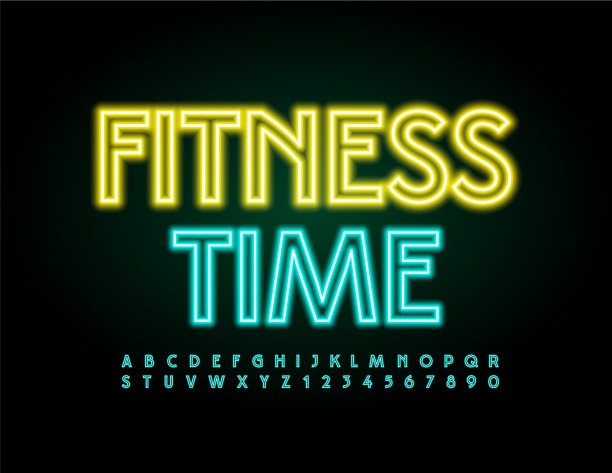 霓虹灯健身时间发光的led字母图片下载