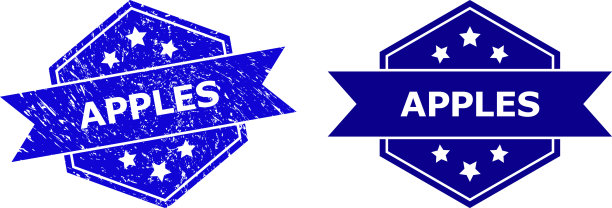 六角苹果邮票与刮花风格和图片下载