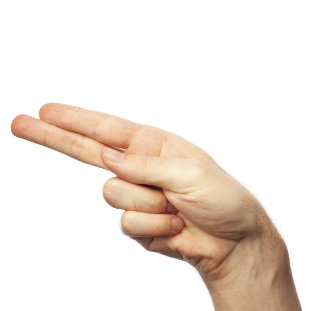 男子显示字母H孤立在白色背景，特写。美国手语中的手指拼写字母表。美国手语概念图片下载