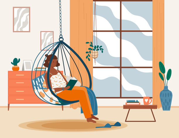 轻松的女性坐在舒适中图片下载